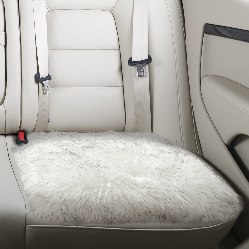 Softlife White Faux Fur Sheepskin Chair Cover Seat Cushion Pad Super Soft Area Rugs for Living Bedroom Sofa Dorm (1.6ft x 1.6ft, White-Grey Tip) - Image 5